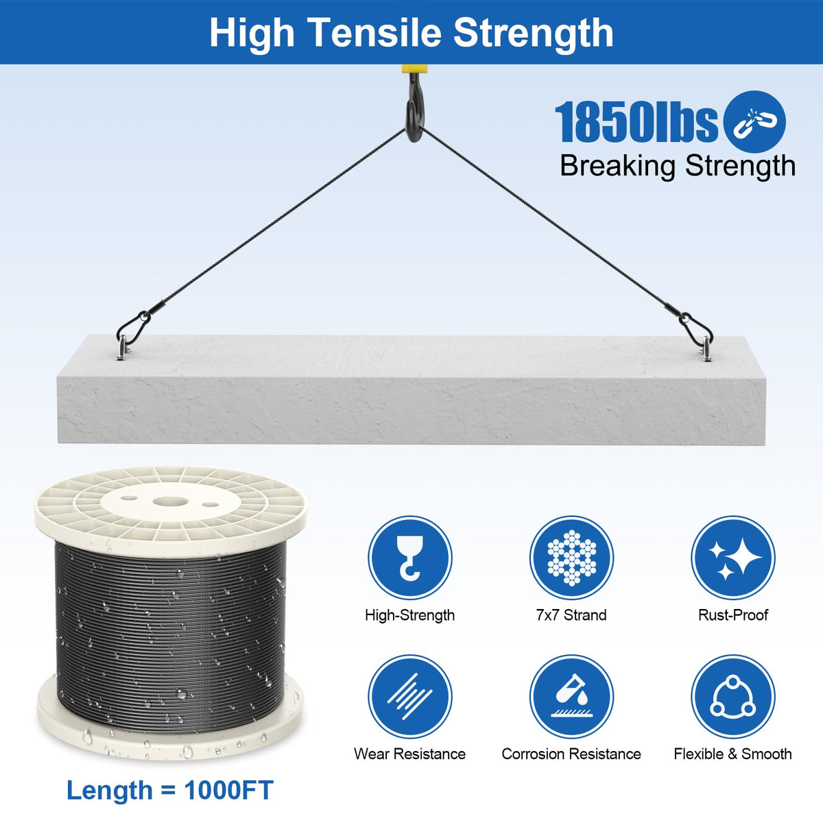 T316 Marine Grade 1/8" Stainless Steel Cable Kit with Cutter H31461