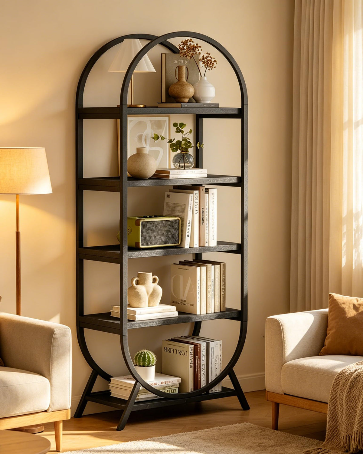 Black 5 Tier Arched Bookshelf L63752