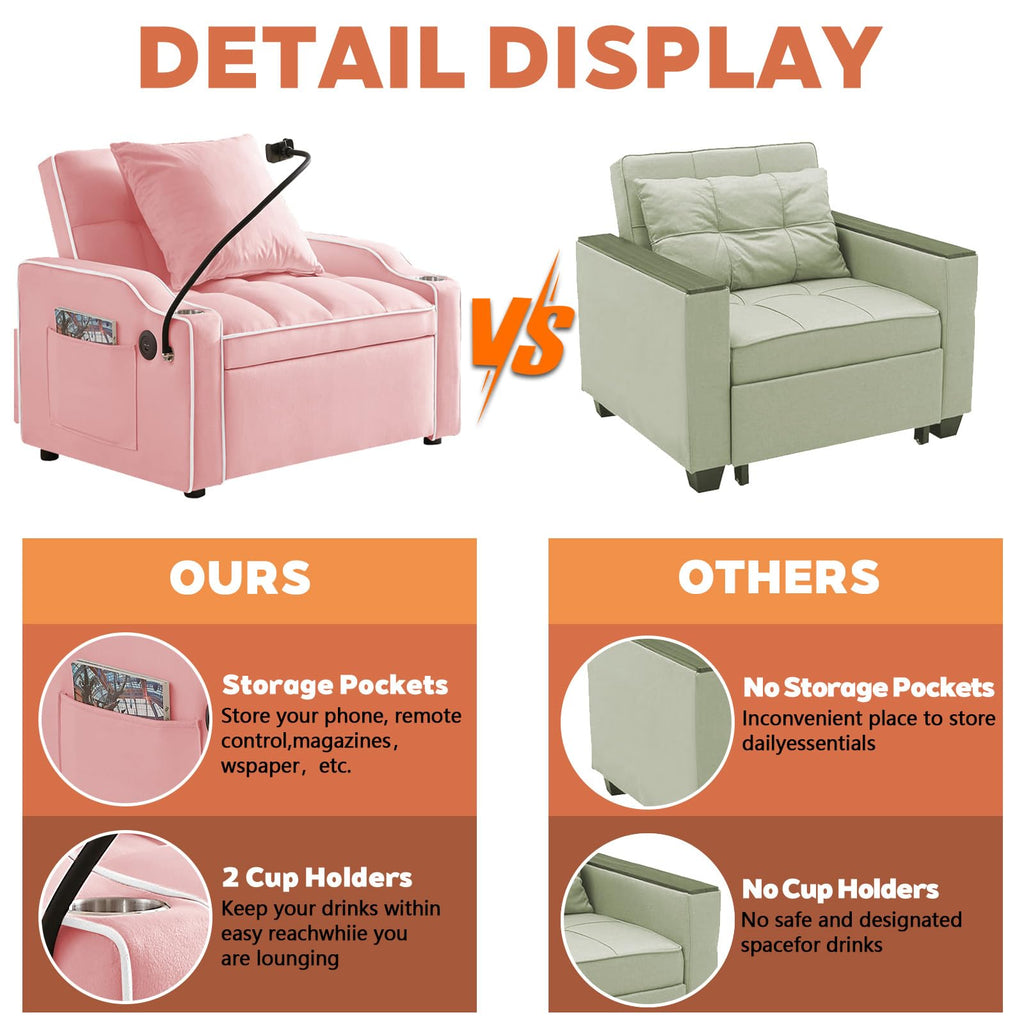Pink Velvet Convertible Sleeper Chair L515