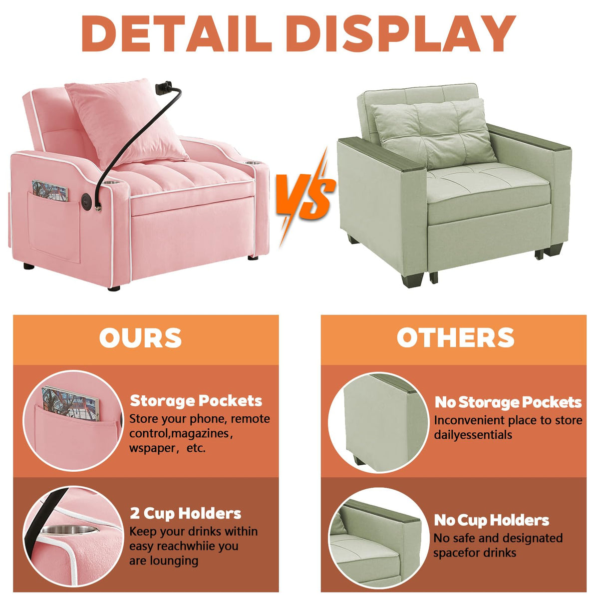 Pink Velvet Convertible Sleeper Chair L515
