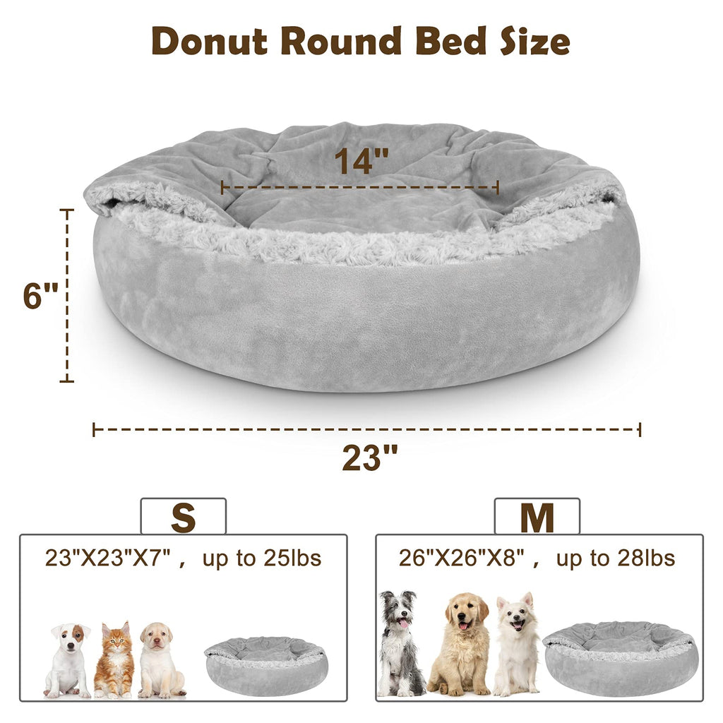 Hooded Blanket Donut Round Dog Bed 23 inch D568155