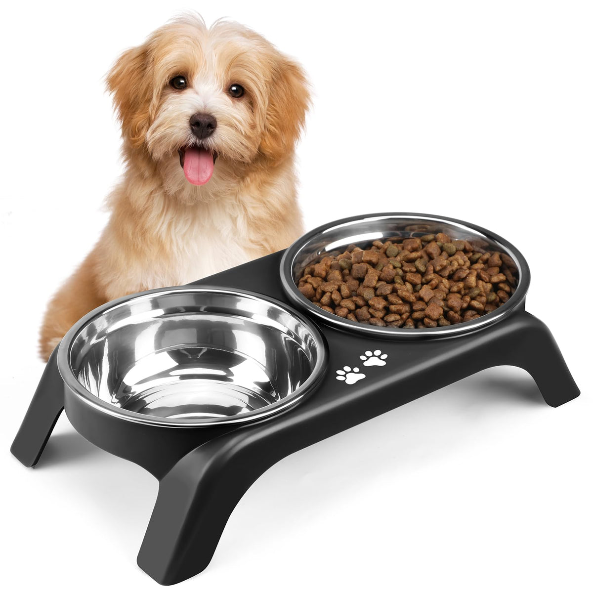 Elevated Dog Bowls with 5” Stainless Steel Bowls Black T776140