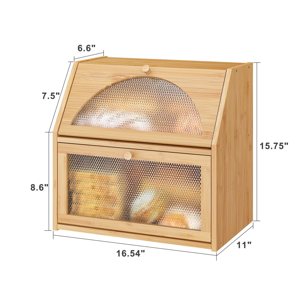 Extra Large Bamboo Wood Double Layer Bread Box A830622