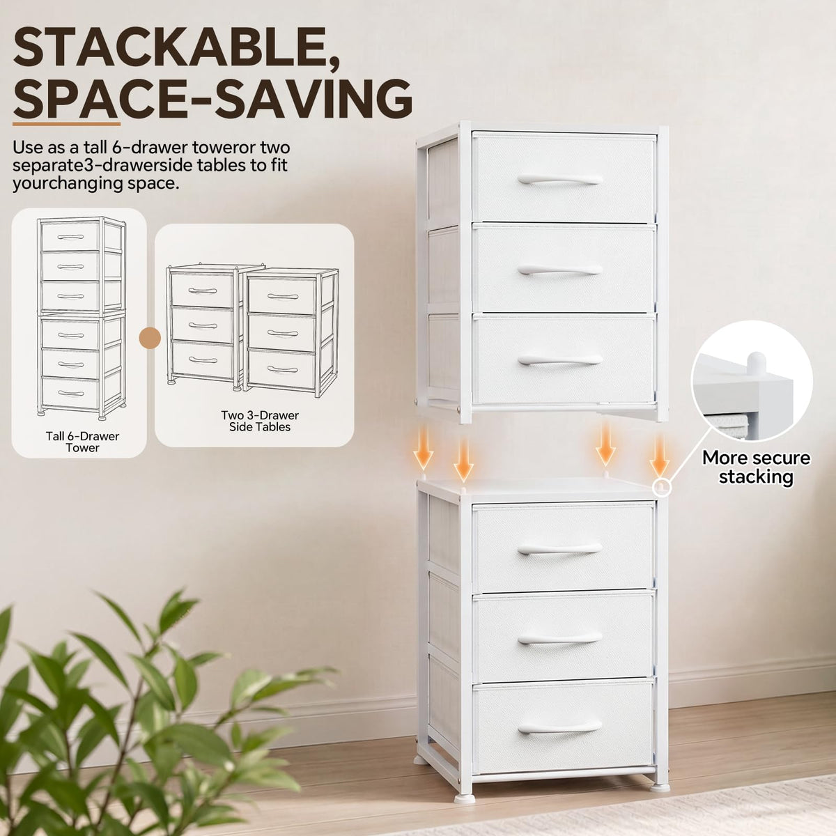 2-Pack Stackable 3-Tier Fabric Storage Drawers J543