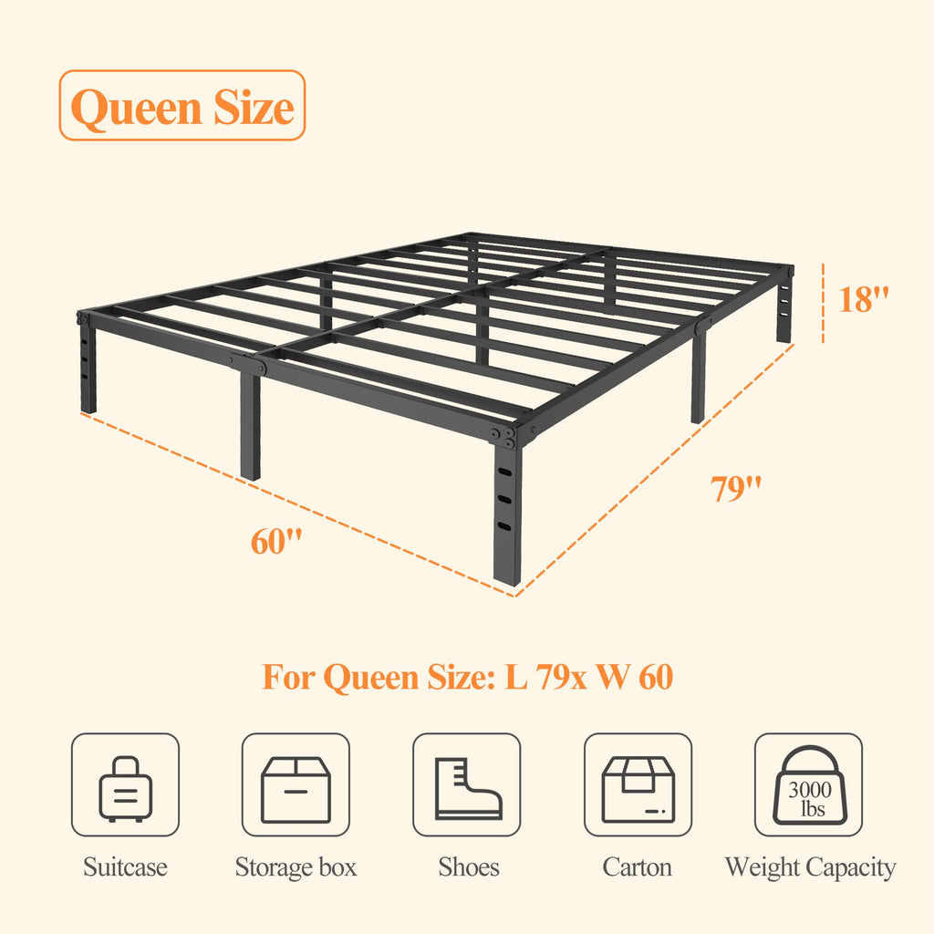 Queen Size 18" Black Metal Frame H80083