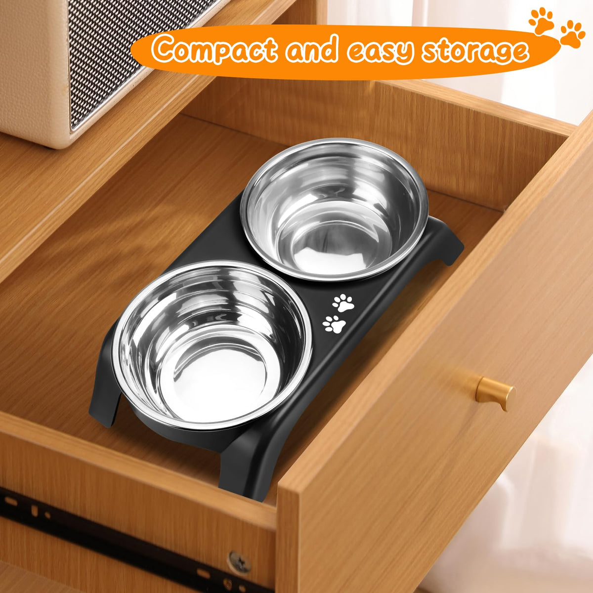 Elevated Dog Bowls with 5” Stainless Steel Bowls Black T776140