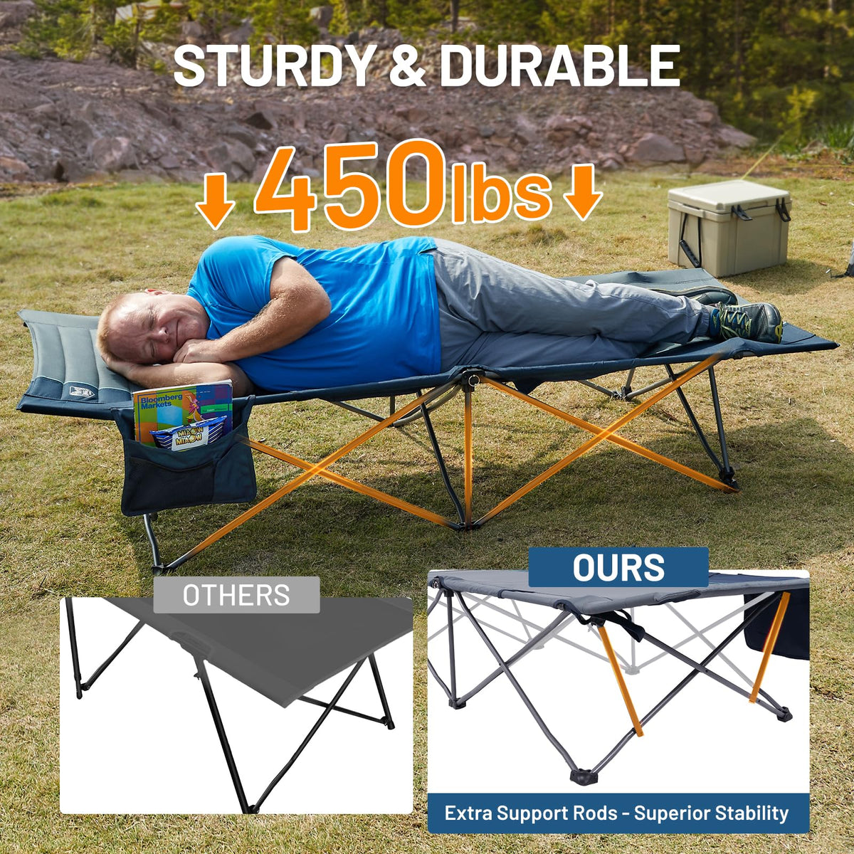 Extra Wide Heavy Duty Camping Cot with Carry Bag S1245