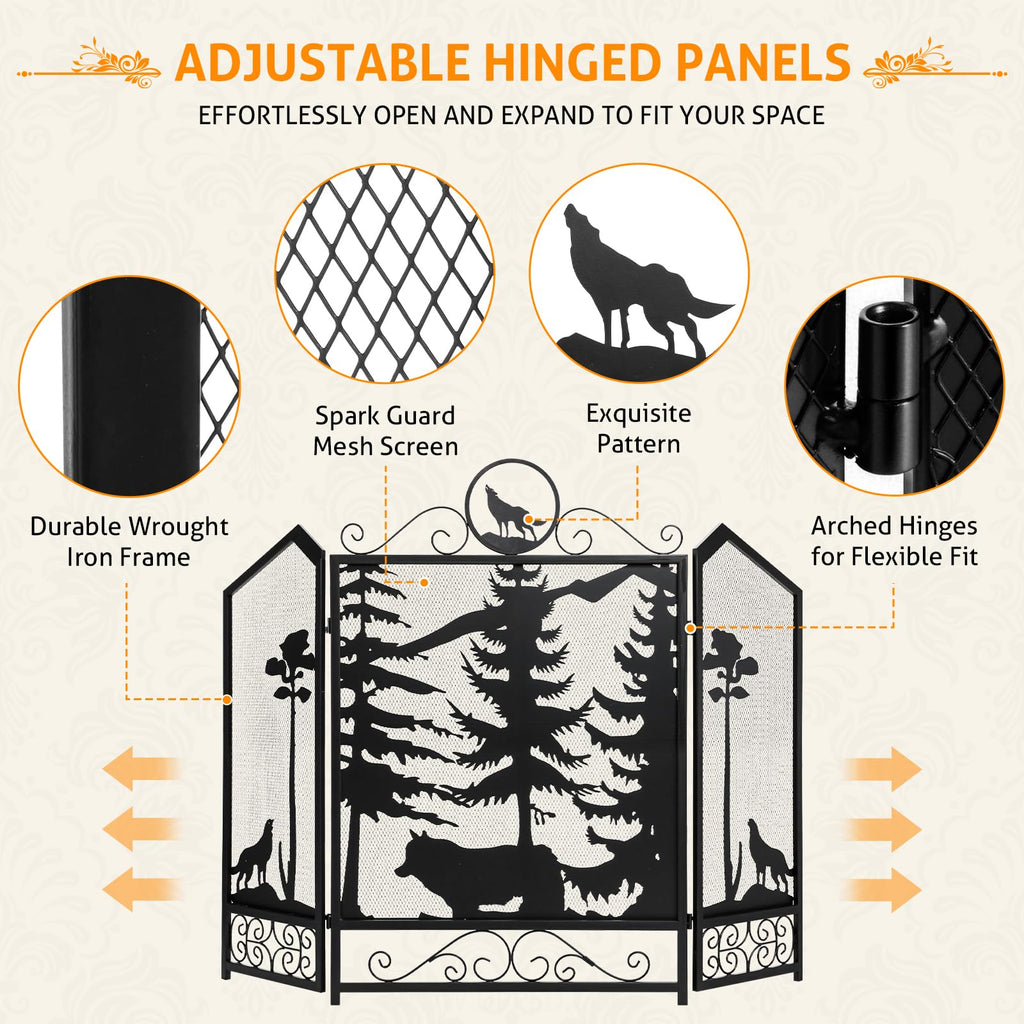 Black 3 Panel Fireplace Screen I344439