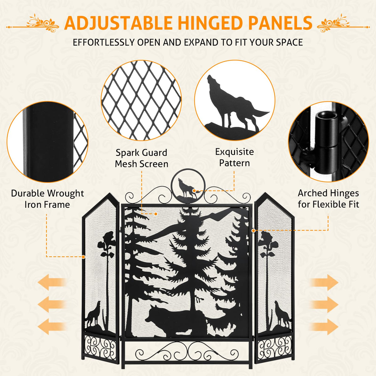 Black 3 Panel Fireplace Screen I344439
