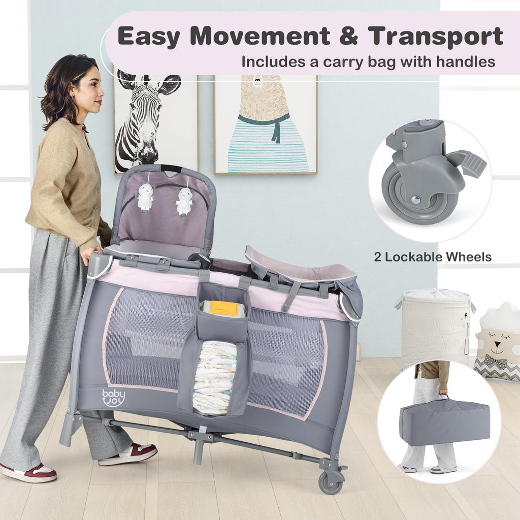 5 in 1 Pack and Play with Bassinet and Diaper Changing Table T204