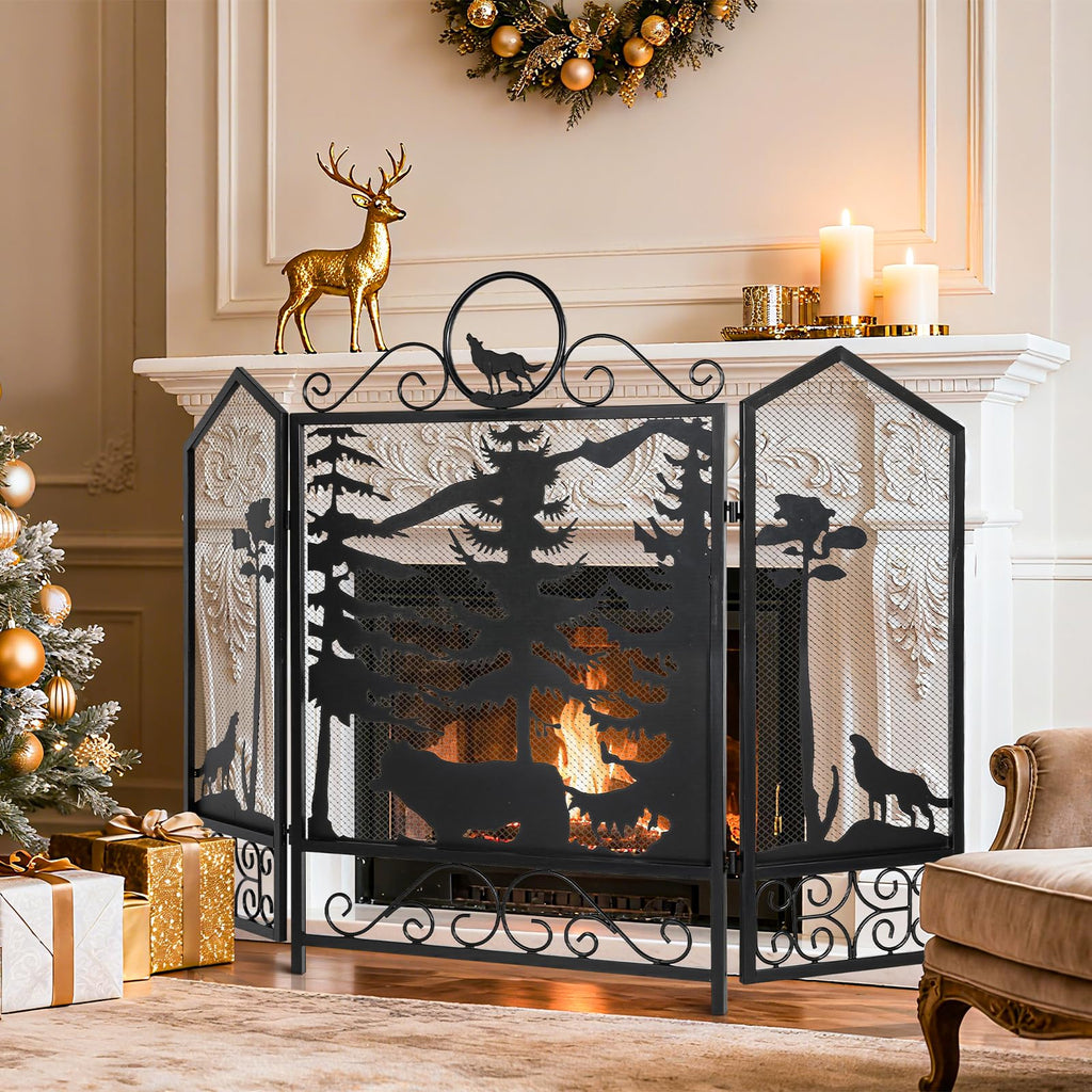 Black 3 Panel Fireplace Screen I344439