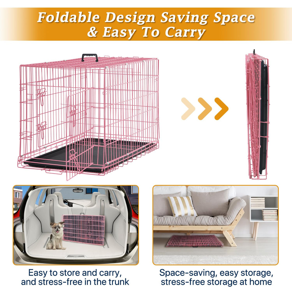 24" Pink Double Door Wire Dog Crate with Divider U315363