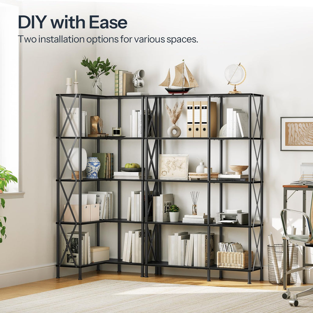 Black 5-Tier L-Shaped Corner Bookshelf B45278