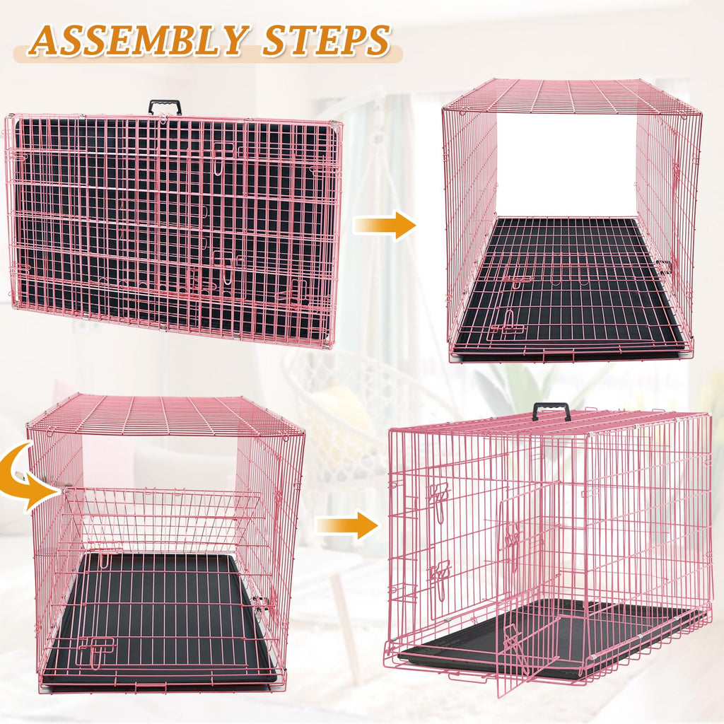 24" Pink Double Door Wire Dog Crate with Divider U315363