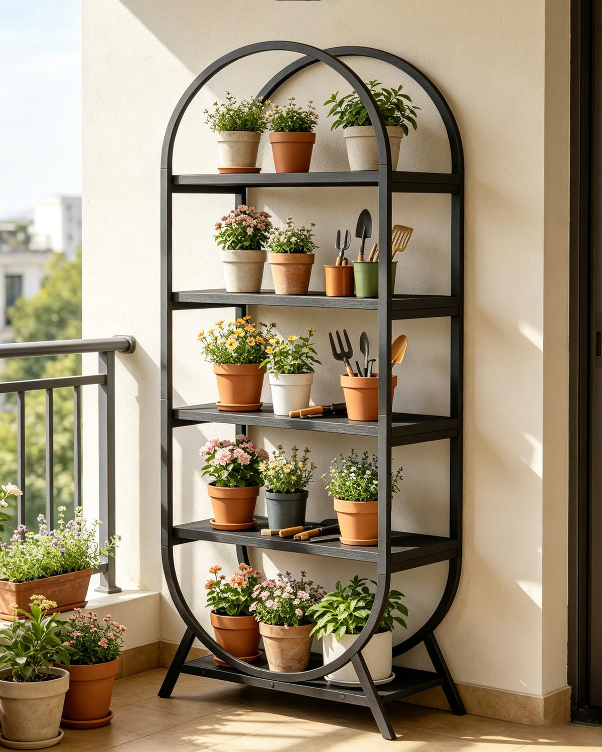 Black 5 Tier Arched Bookshelf L63752
