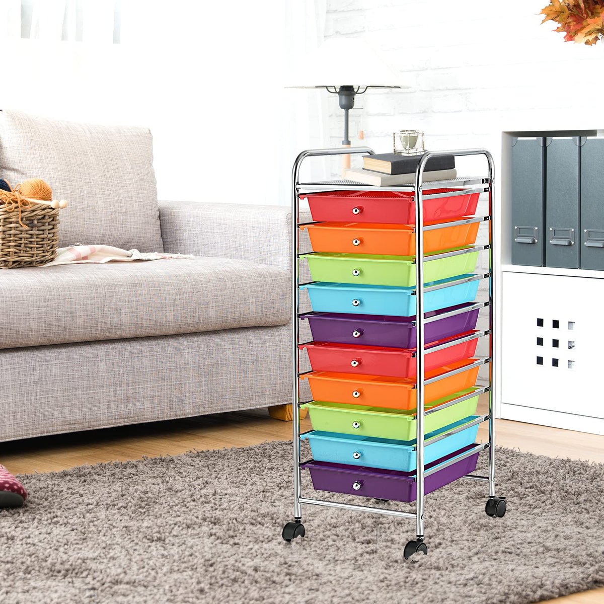 10 Drawer Rolling Storage Cart with Steel Frame K2707