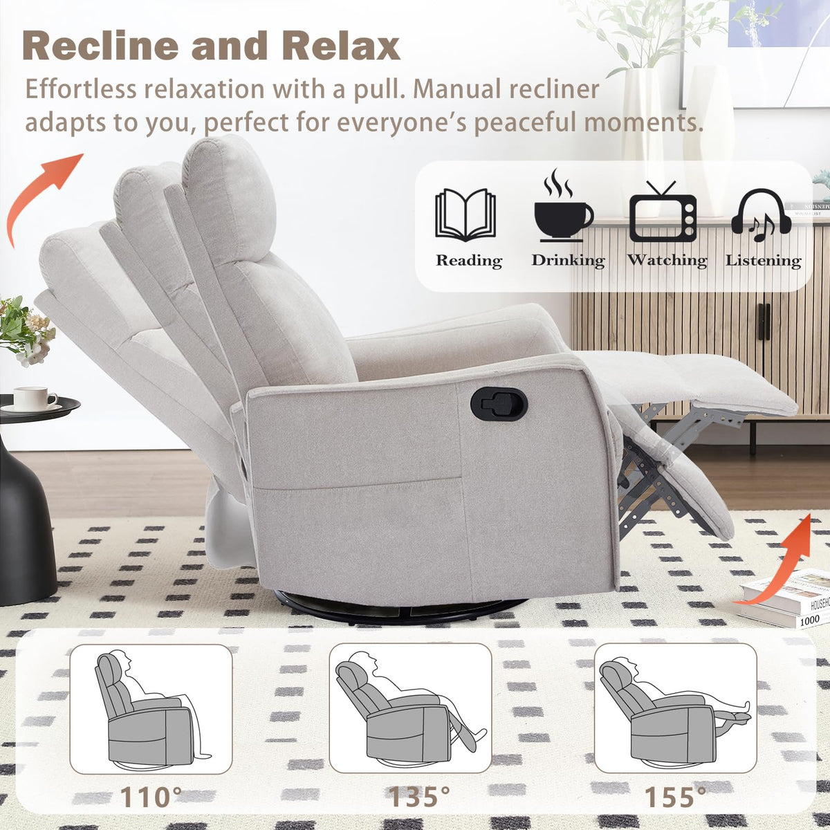 Swivel Rocker Recliner Chair with Heated Massage N3924