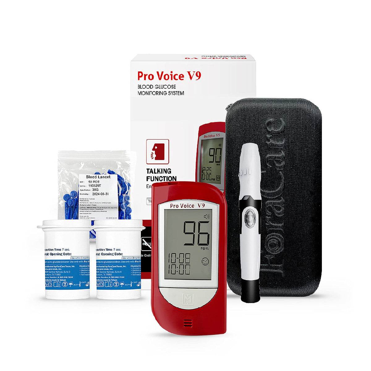 Talking Glucometer Diabetes Testing Kit with 100 Test Strips and 100 Lancets A1104