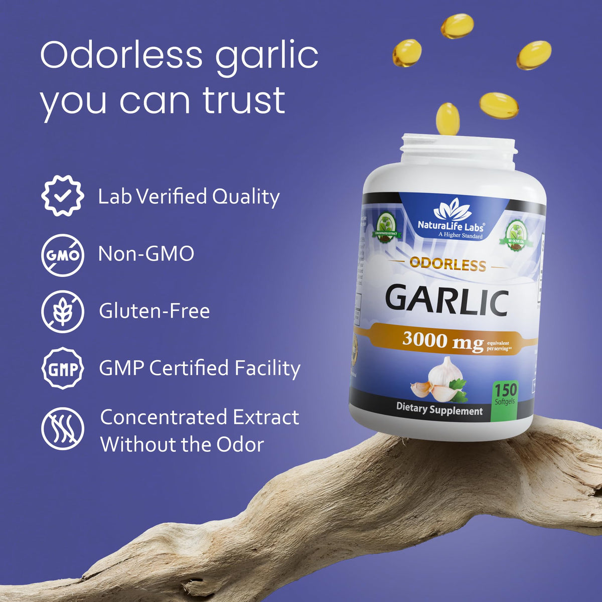 Odorless Garlic 100:1 Extract with Olive Oil 150 Softgels E91308