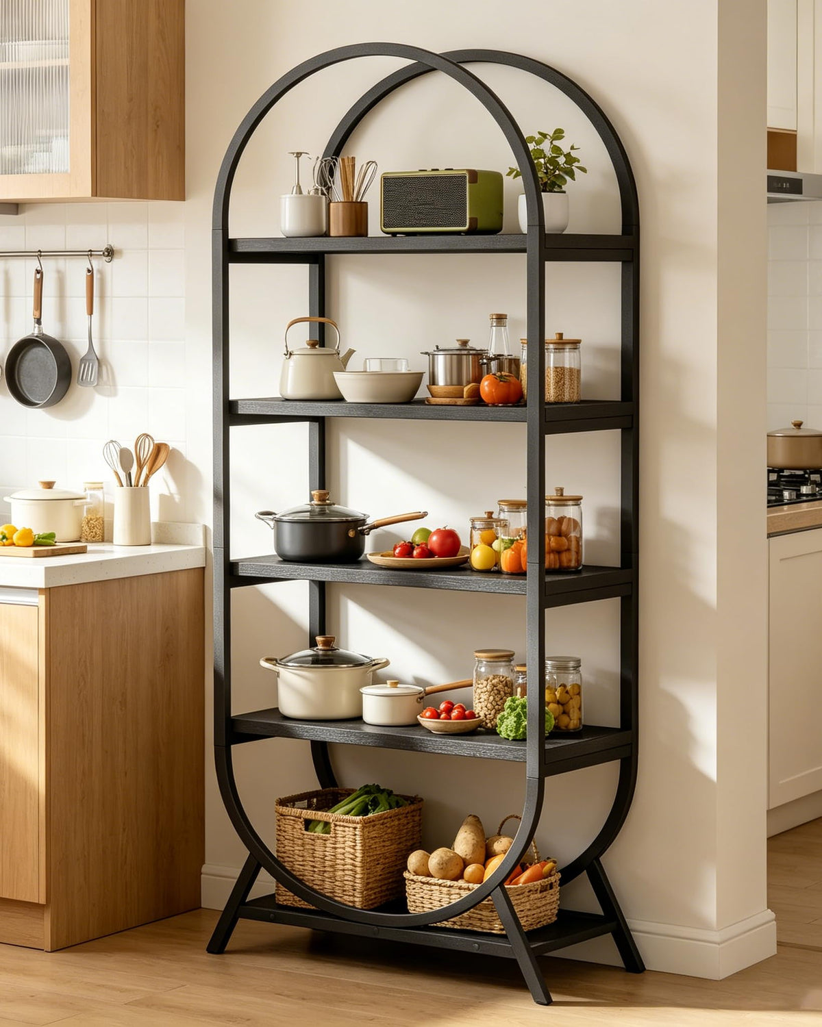 Black 5 Tier Arched Bookshelf L63752