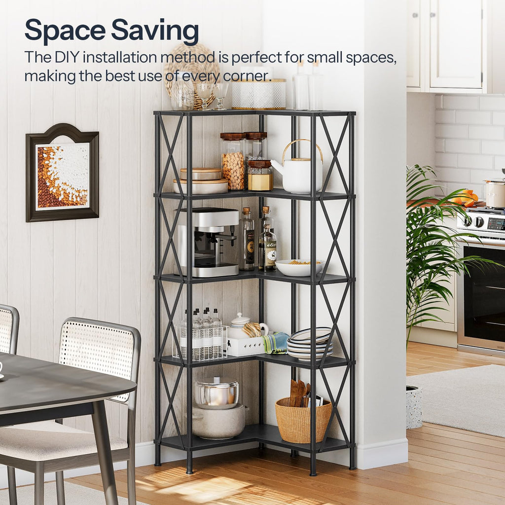 Black 5-Tier L-Shaped Corner Bookshelf B45278