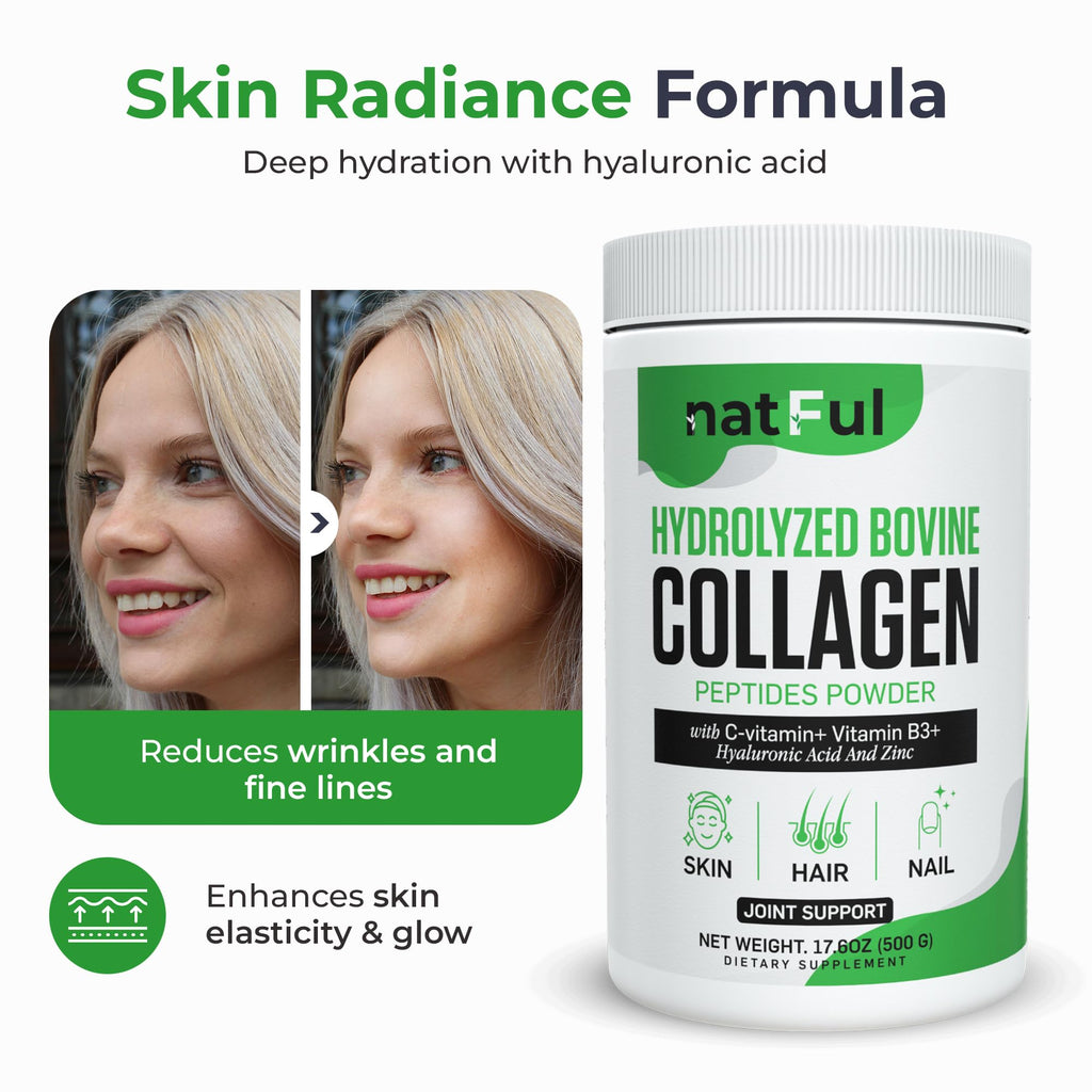 Hydrolyzed Bovine Collagen Peptides Powder with Vitamin C, Hyaluronic Acid, Zinc & B3 T409