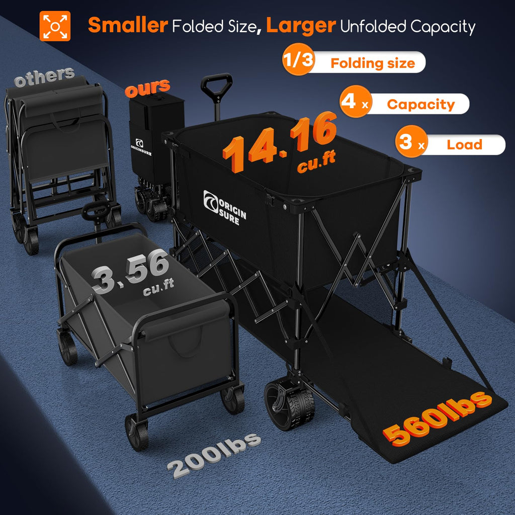 Foldable Double Decker Wagon, 560lbs, Black X168263
