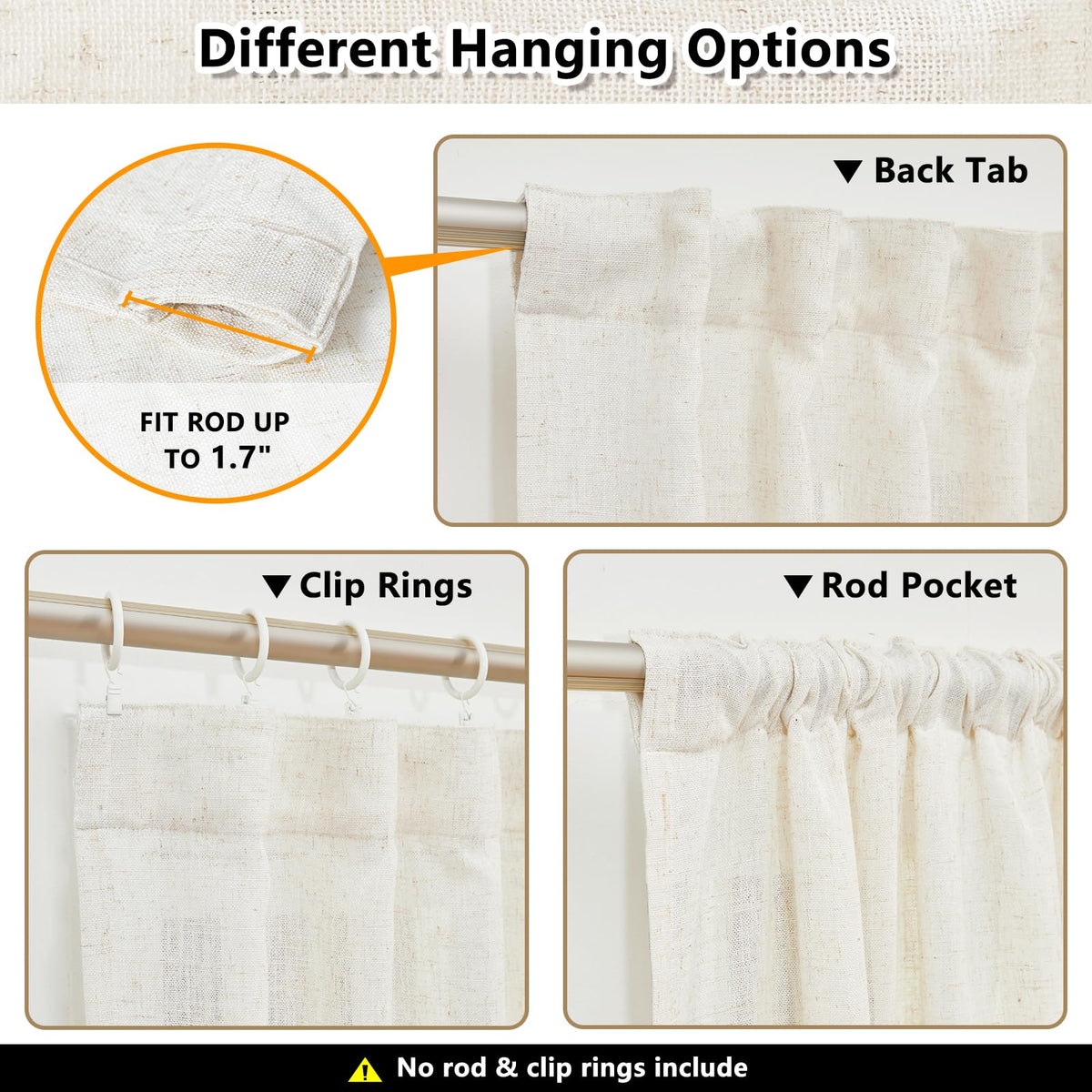 90 Inches Long Semi Sheer Linen Curtains, 2 Panels M10211