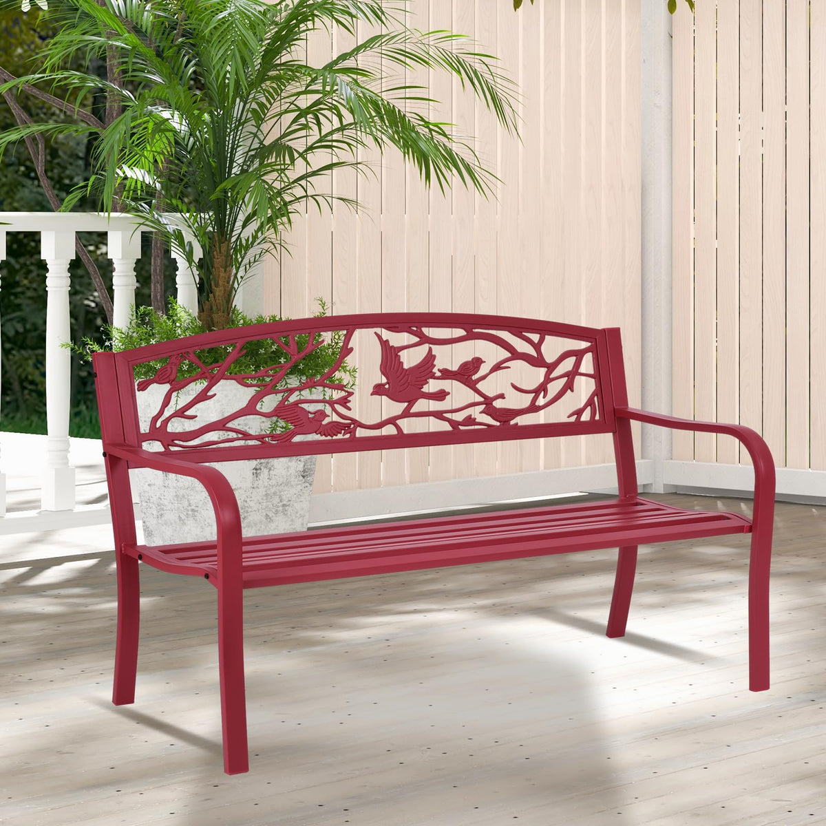 50" Outdoor Bench with Cast Iron Backrest X342