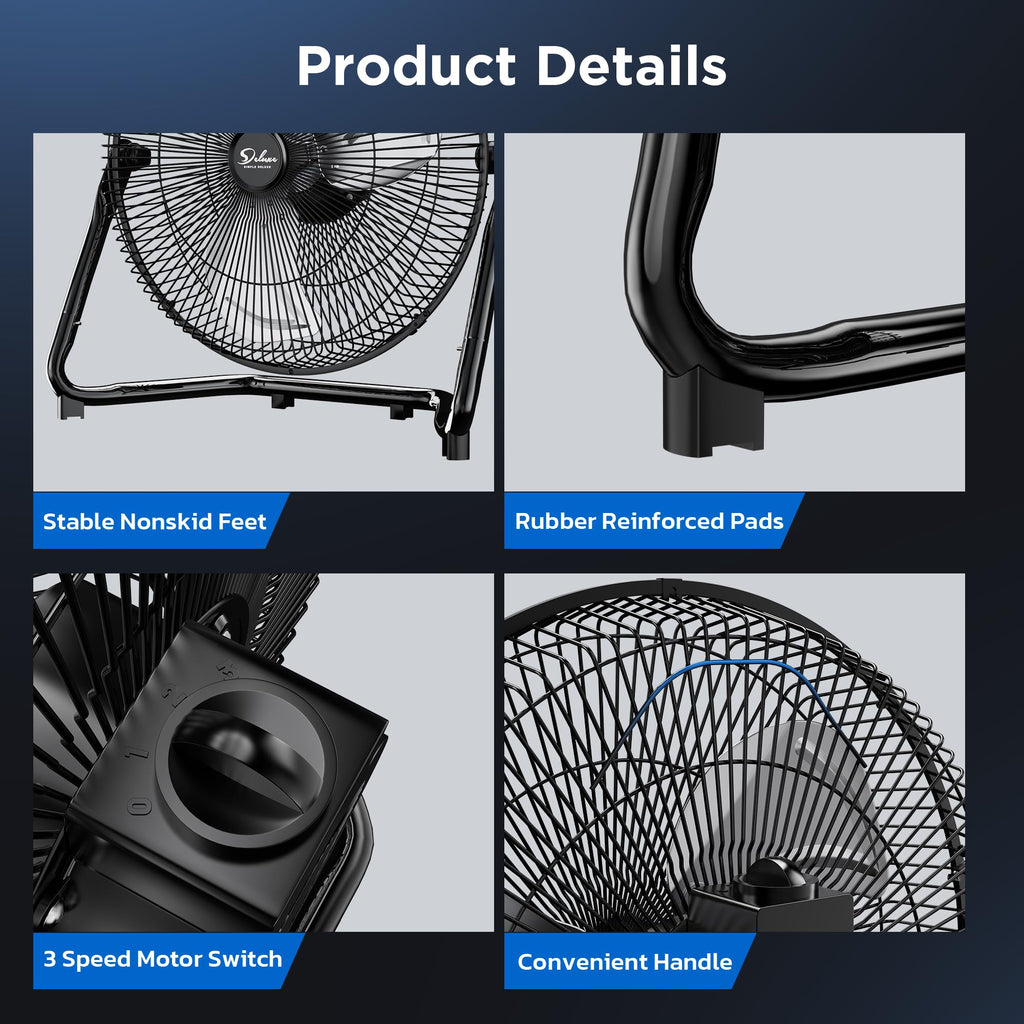 20 Inch 3-Speed High Velocity Metal Industrial Floor Fan O94154
