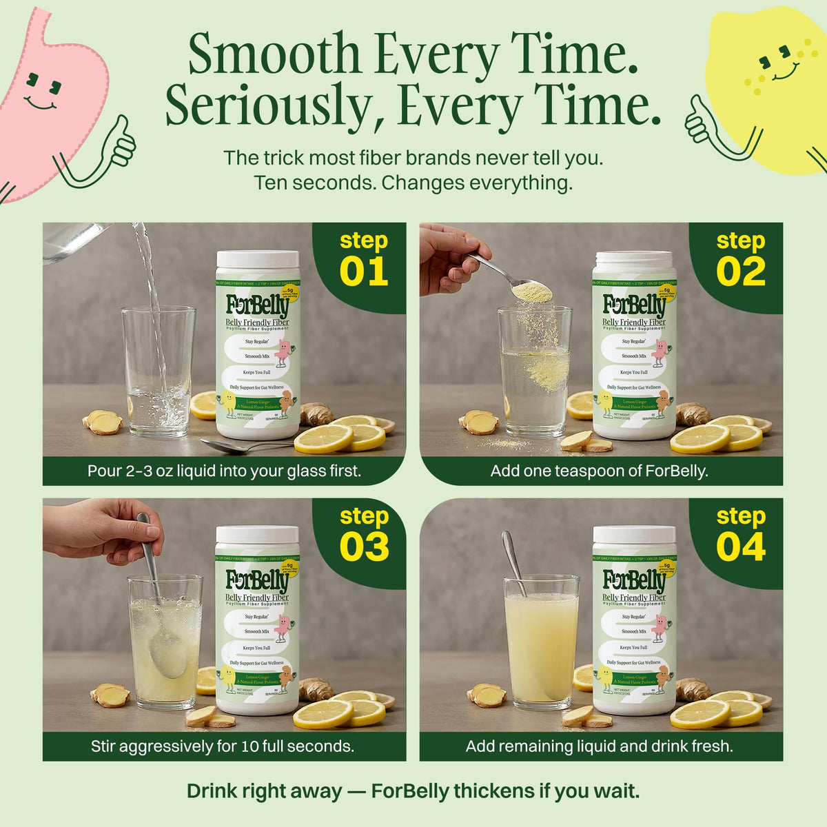 Lemon Ginger Psyllium Husk Fiber Powder Drink Mix K15951