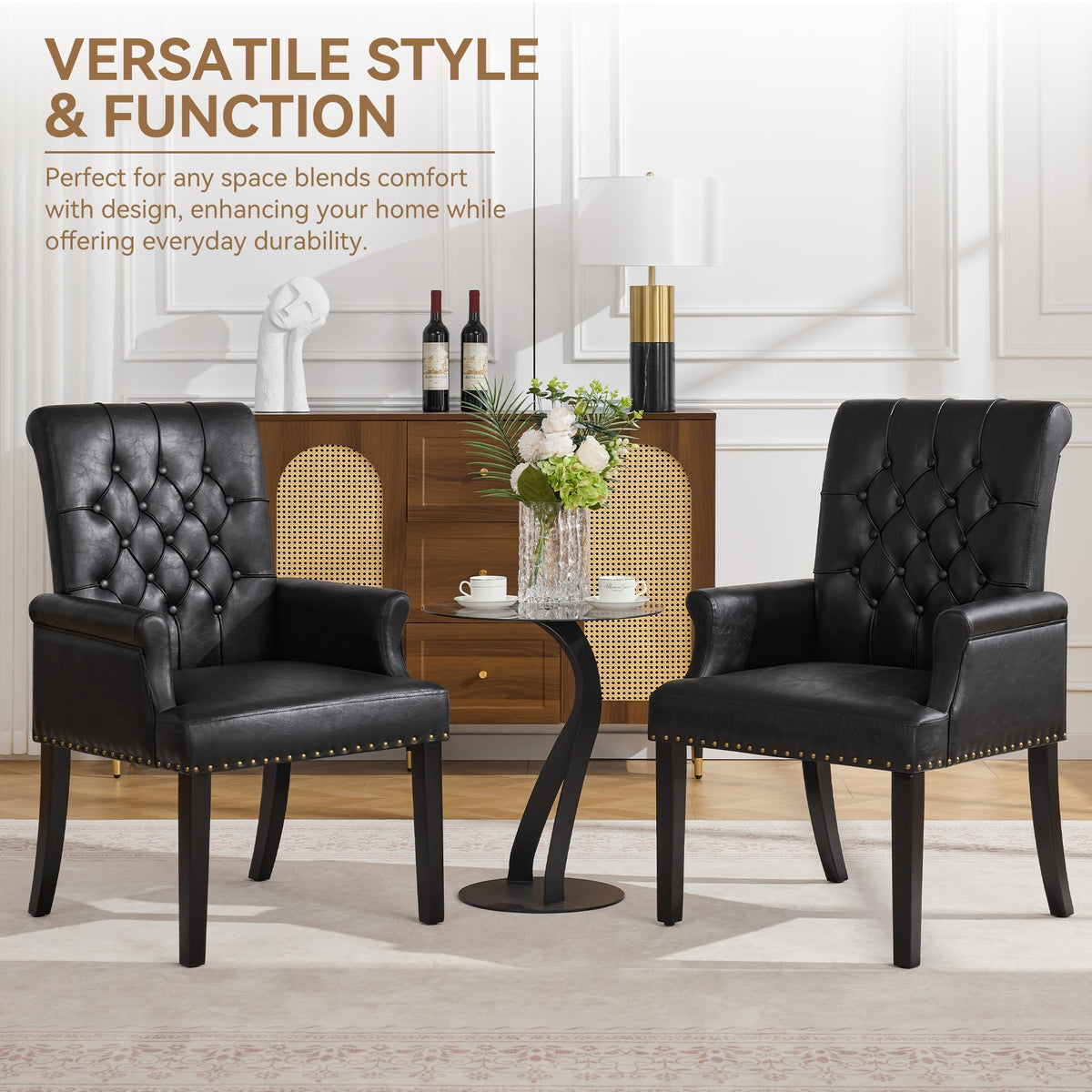 Black PU Leather Dining Chair with Arms F263