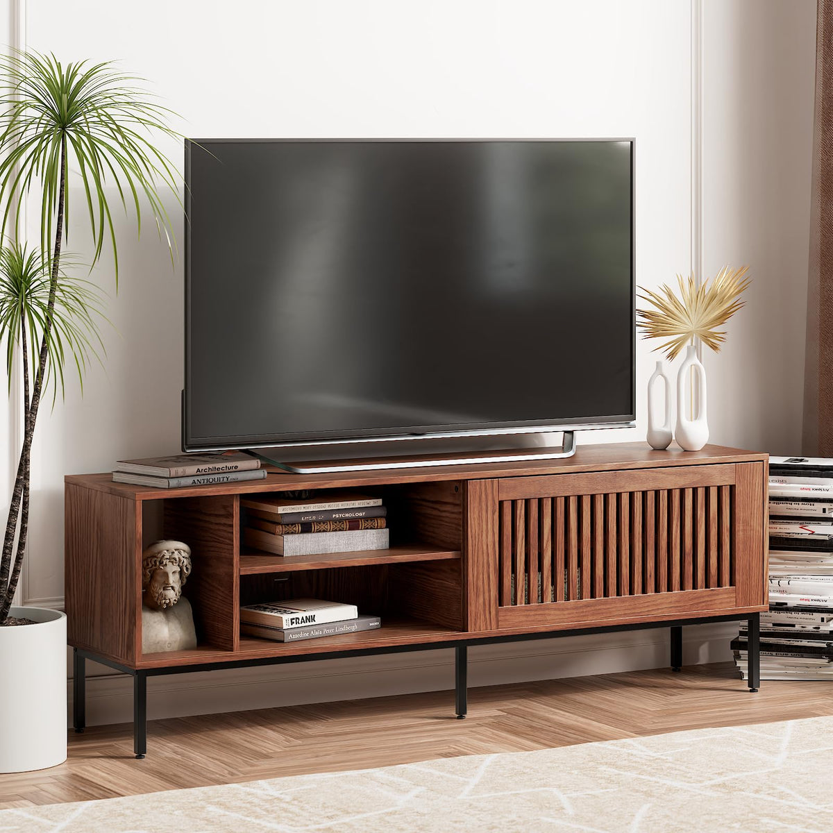 Farmhouse TV Stand for 65-70 Inch TVs with Sliding Barn Door Y22629