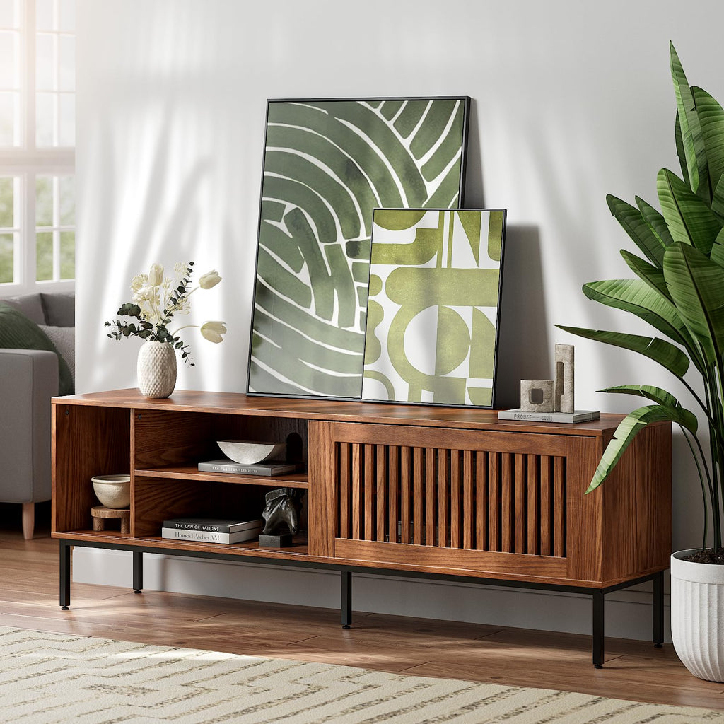 Farmhouse TV Stand for 65-70 Inch TVs with Sliding Barn Door Y22629