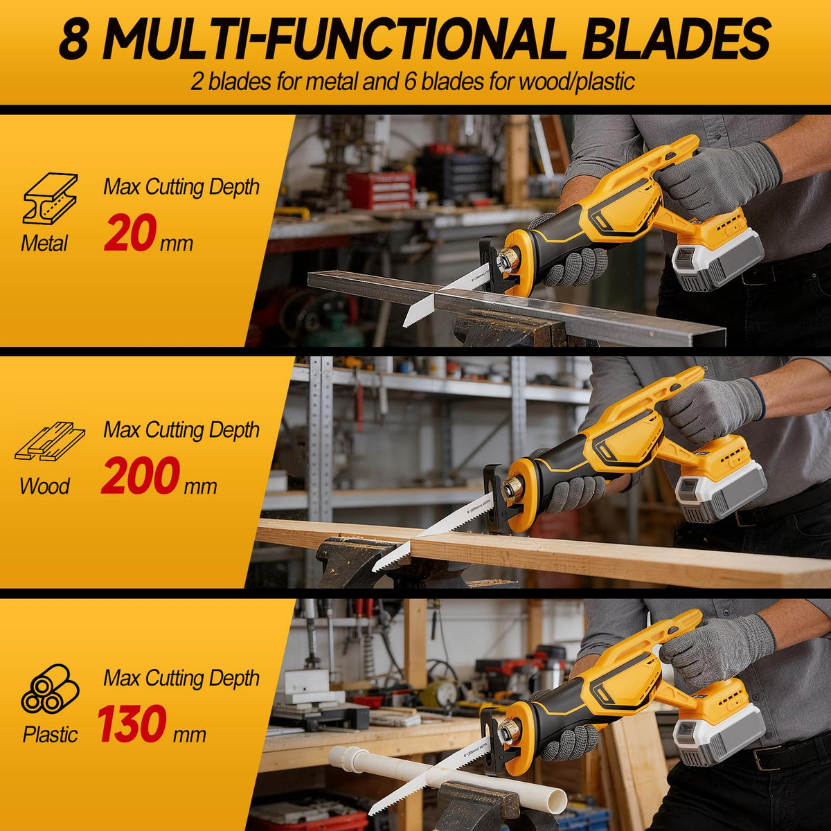 Cordless Brushless Reciprocating Saw with 8 Blades V73200