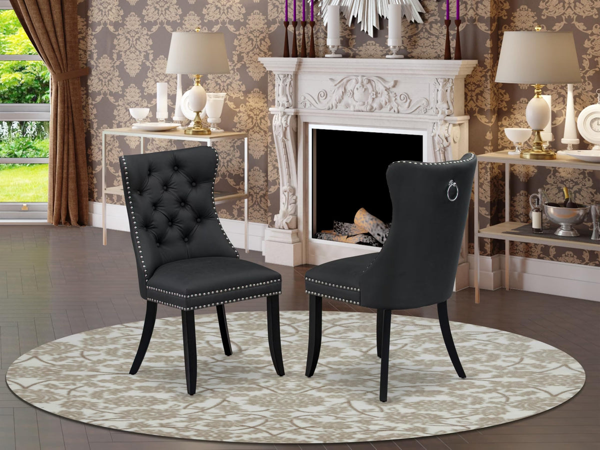 Button Tufted Dark Gray Polyester Fabric Upholstered Dining Chairs, Set of 2 C904