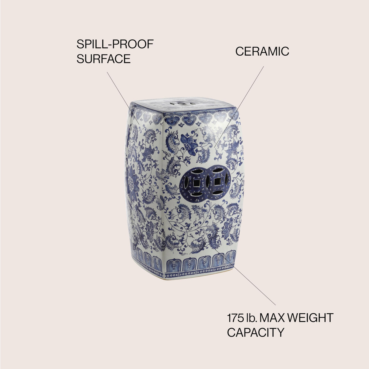 Blue White Ceramic Square Garden Stool J66872