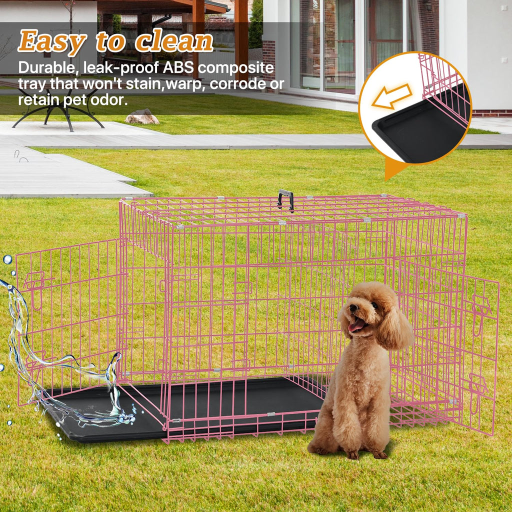 24" Pink Double Door Wire Dog Crate with Divider U315363