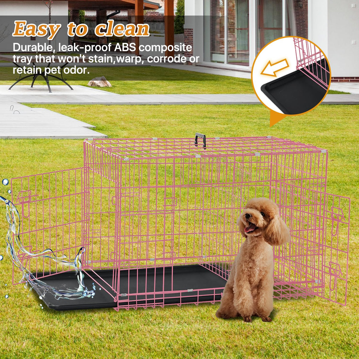 24" Pink Double Door Wire Dog Crate with Divider U315363