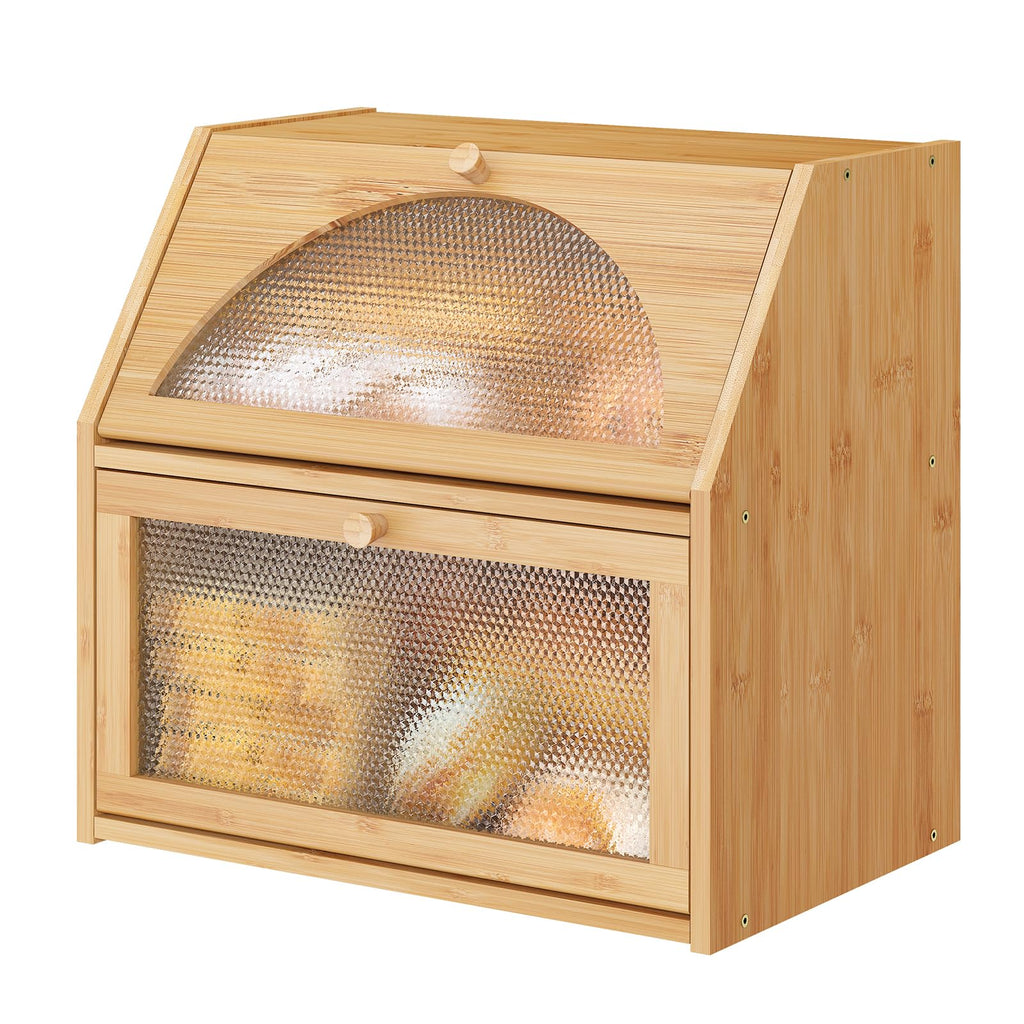 Extra Large Bamboo Wood Double Layer Bread Box A830622