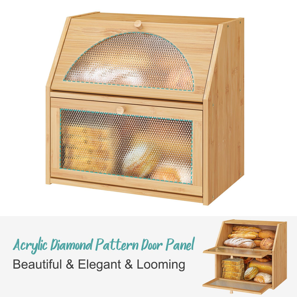 Extra Large Bamboo Wood Double Layer Bread Box A830622
