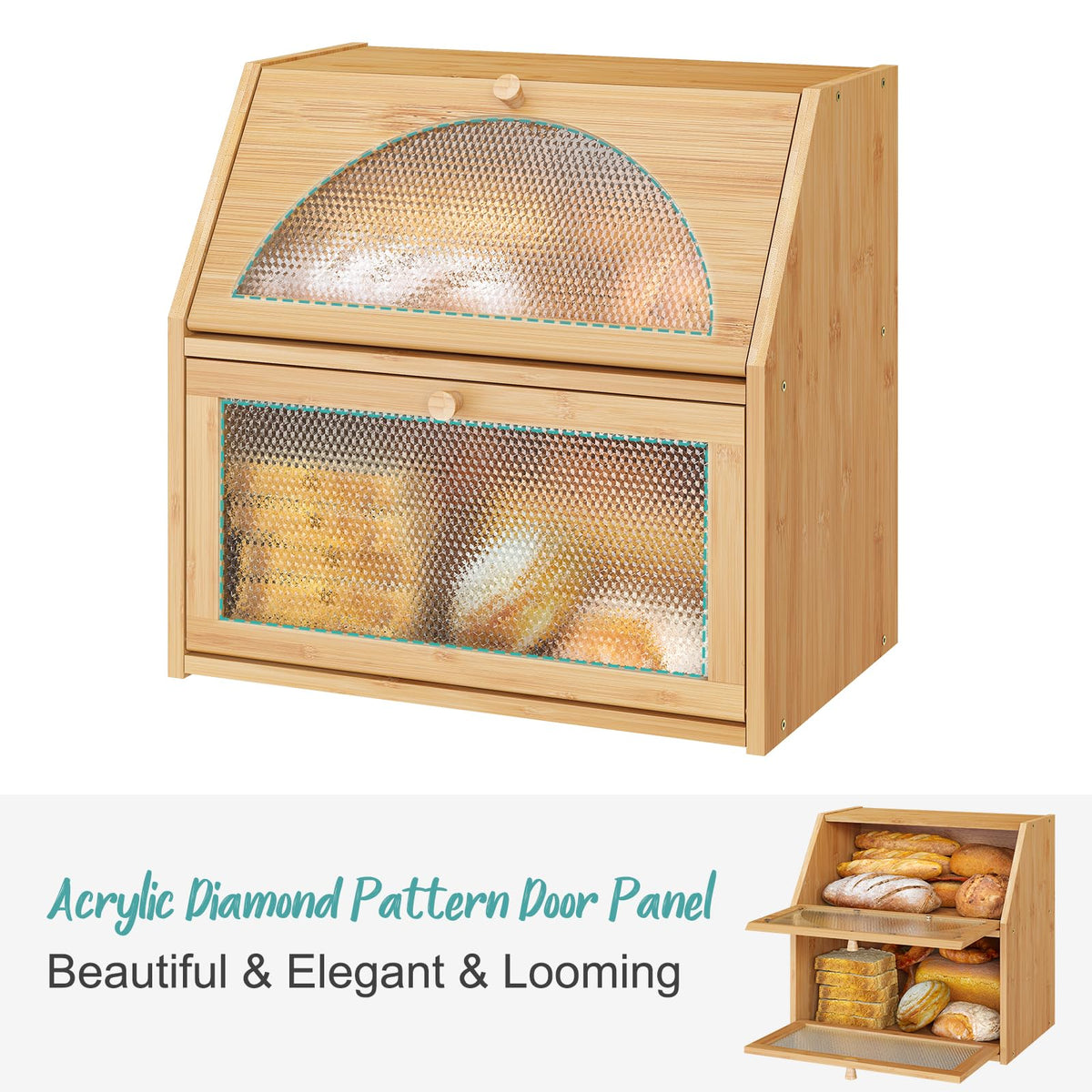 Extra Large Bamboo Wood Double Layer Bread Box A830622