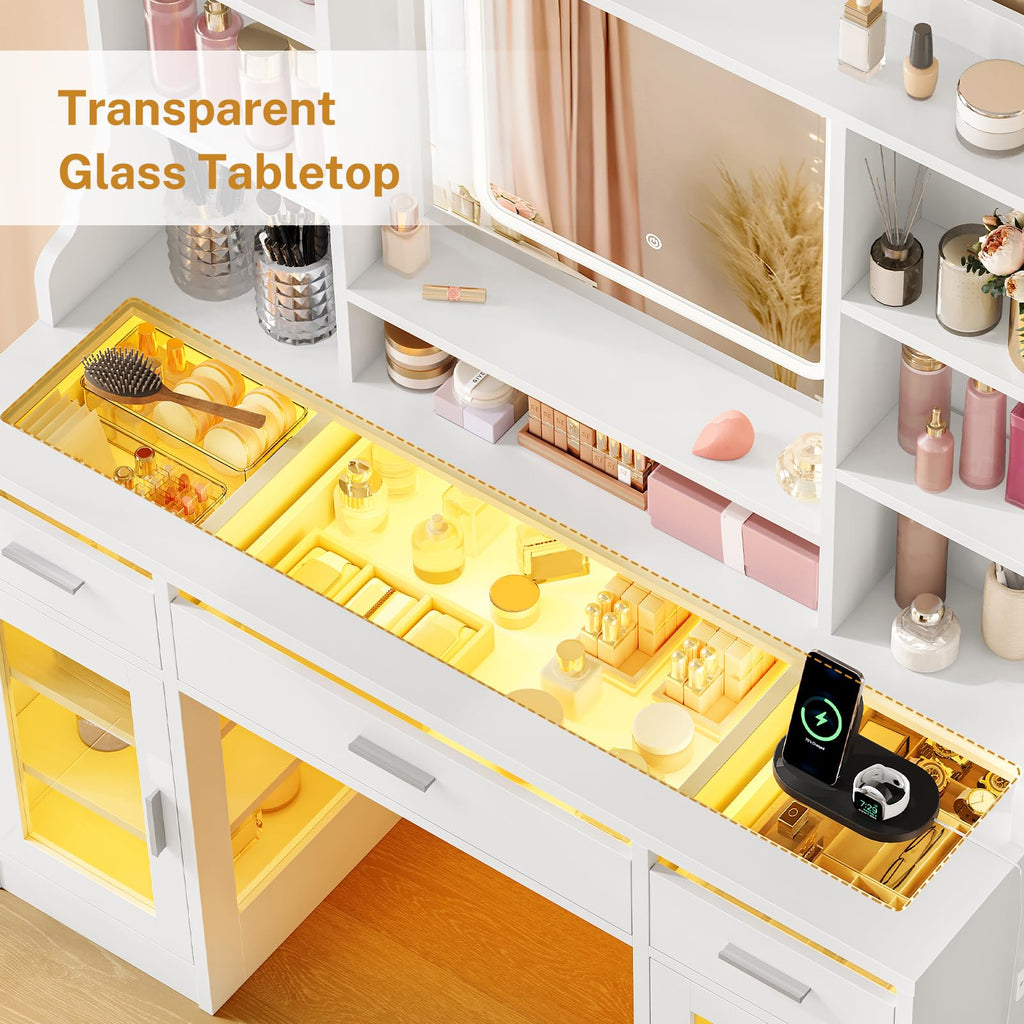 White Vanity Desk with Mirror and Lights U8686
