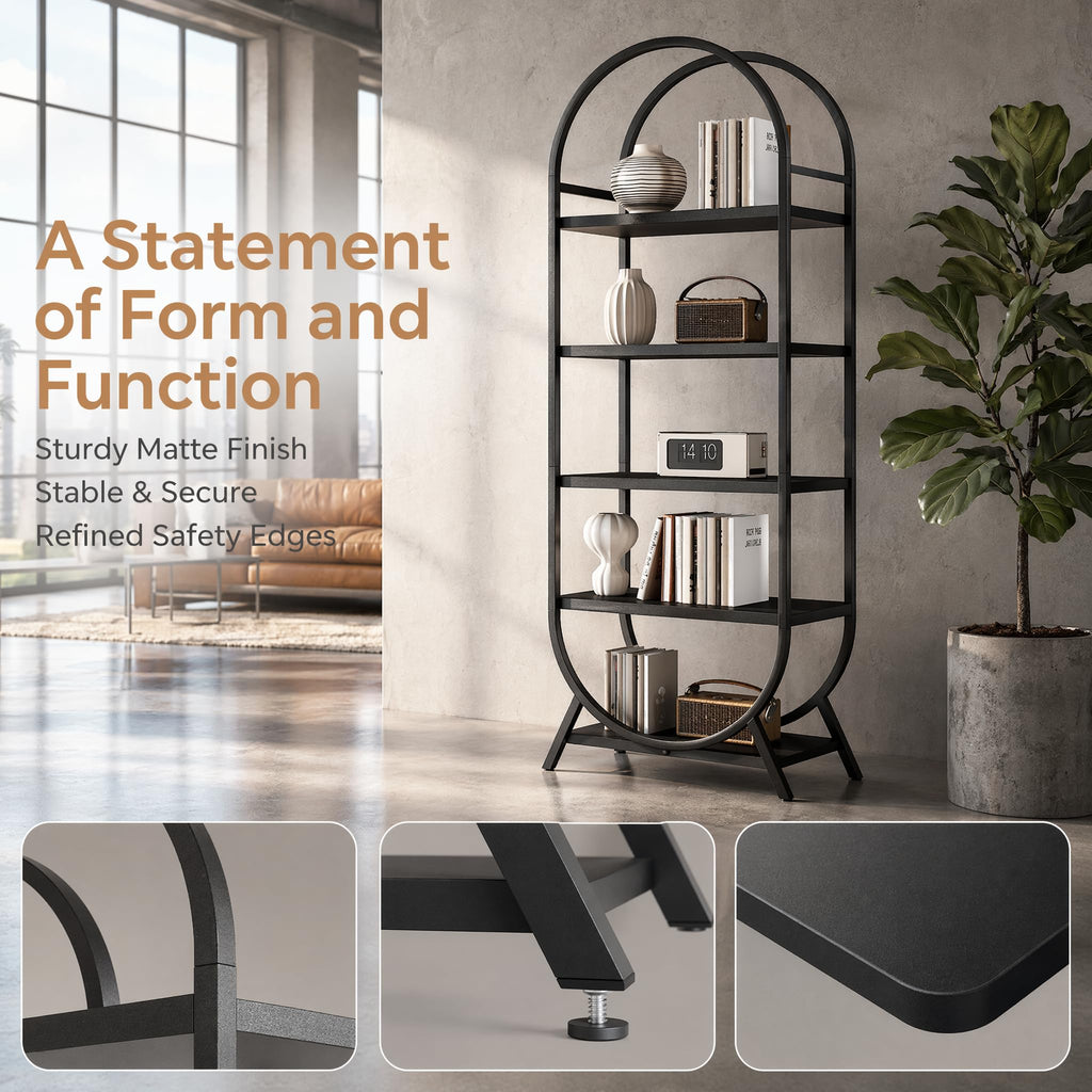Black 5 Tier Arched Bookshelf L63752