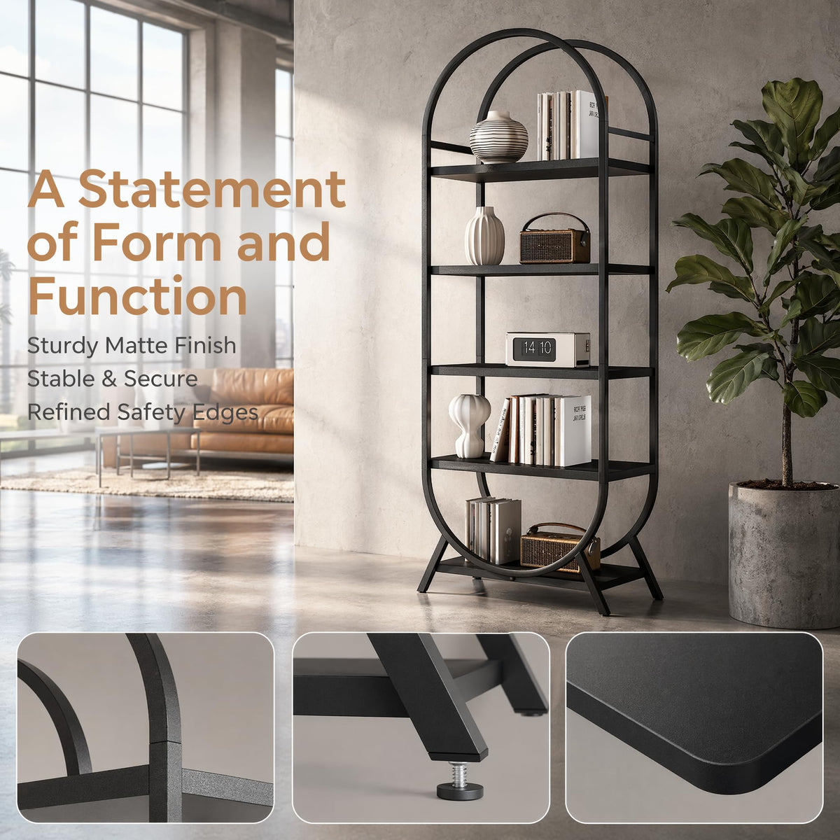 Black 5 Tier Arched Bookshelf L63752