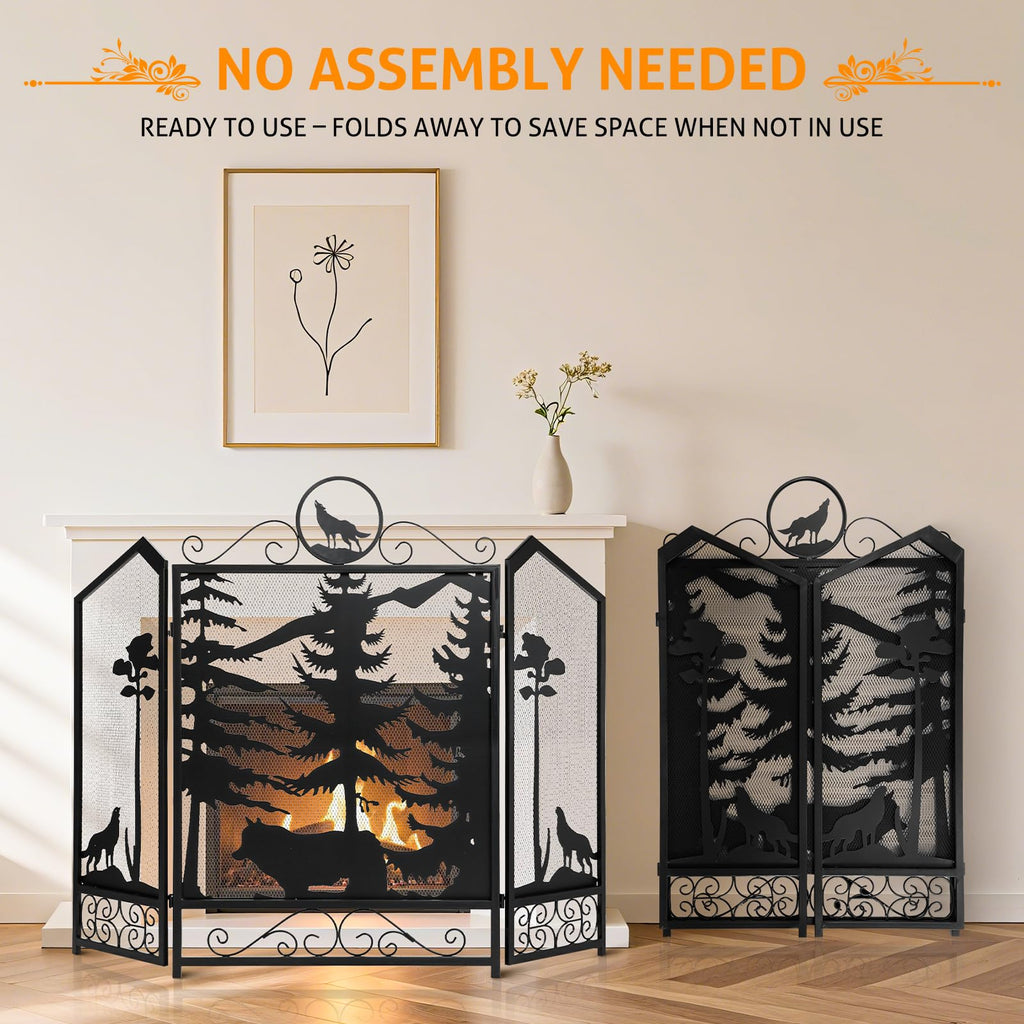 Black 3 Panel Fireplace Screen I344439