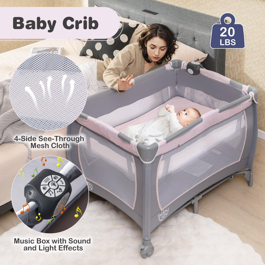 5 in 1 Pack and Play with Bassinet and Diaper Changing Table T204