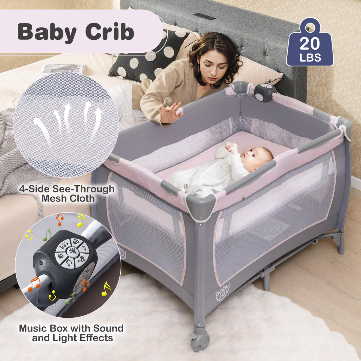 5 in 1 Pack and Play with Bassinet and Diaper Changing Table T204