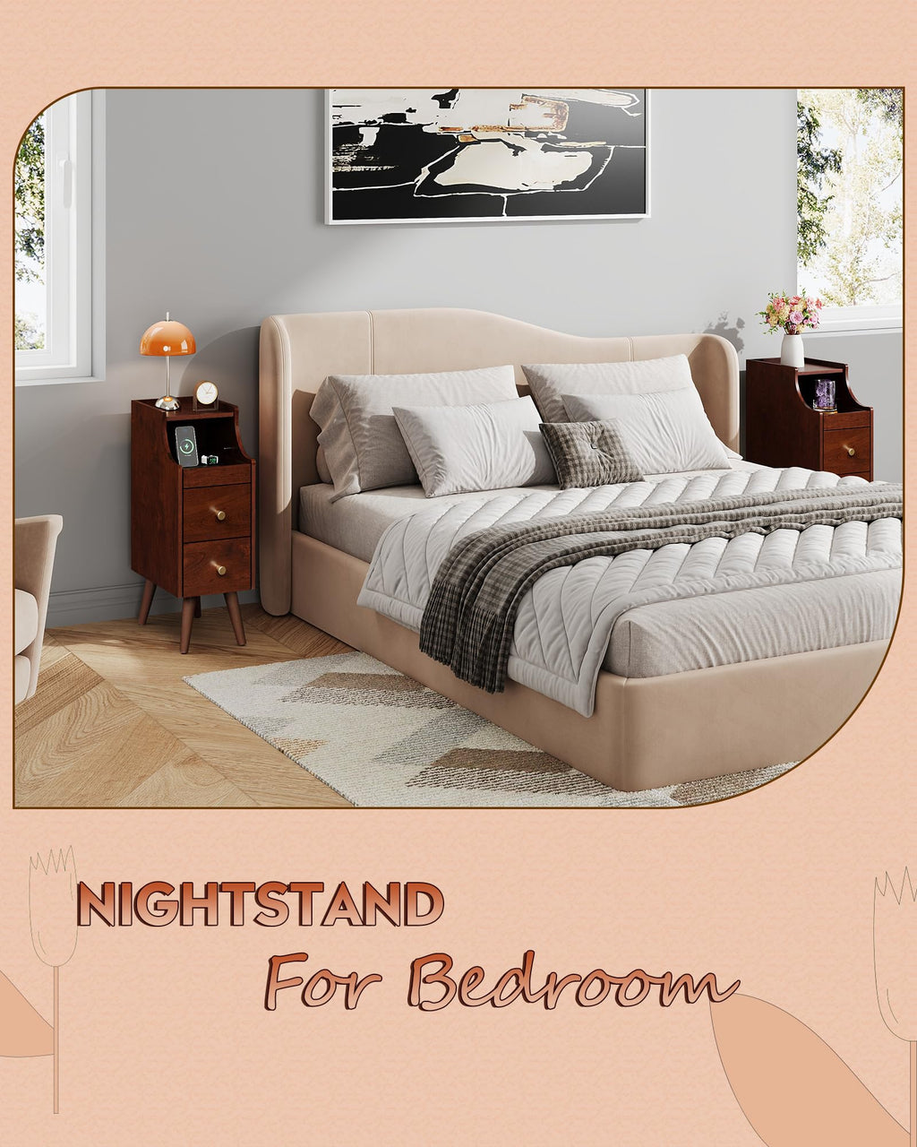 Slim Narrow Nightstand with Drawer Y42693