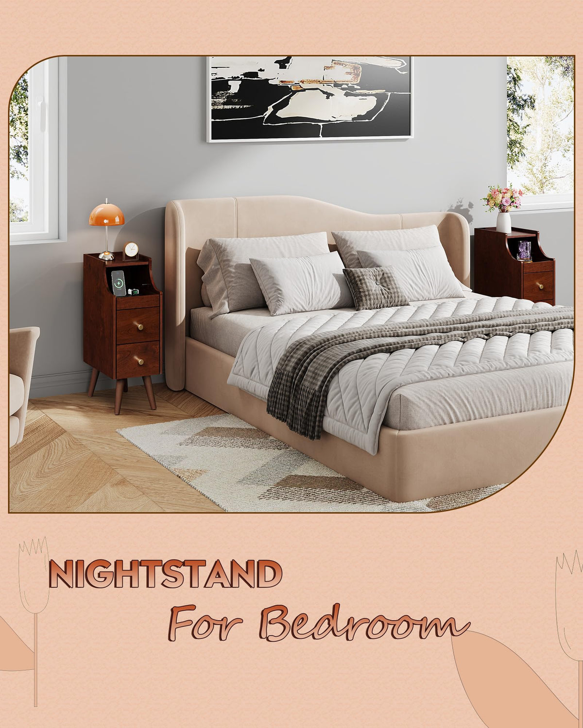 Slim Narrow Nightstand with Drawer Y42693